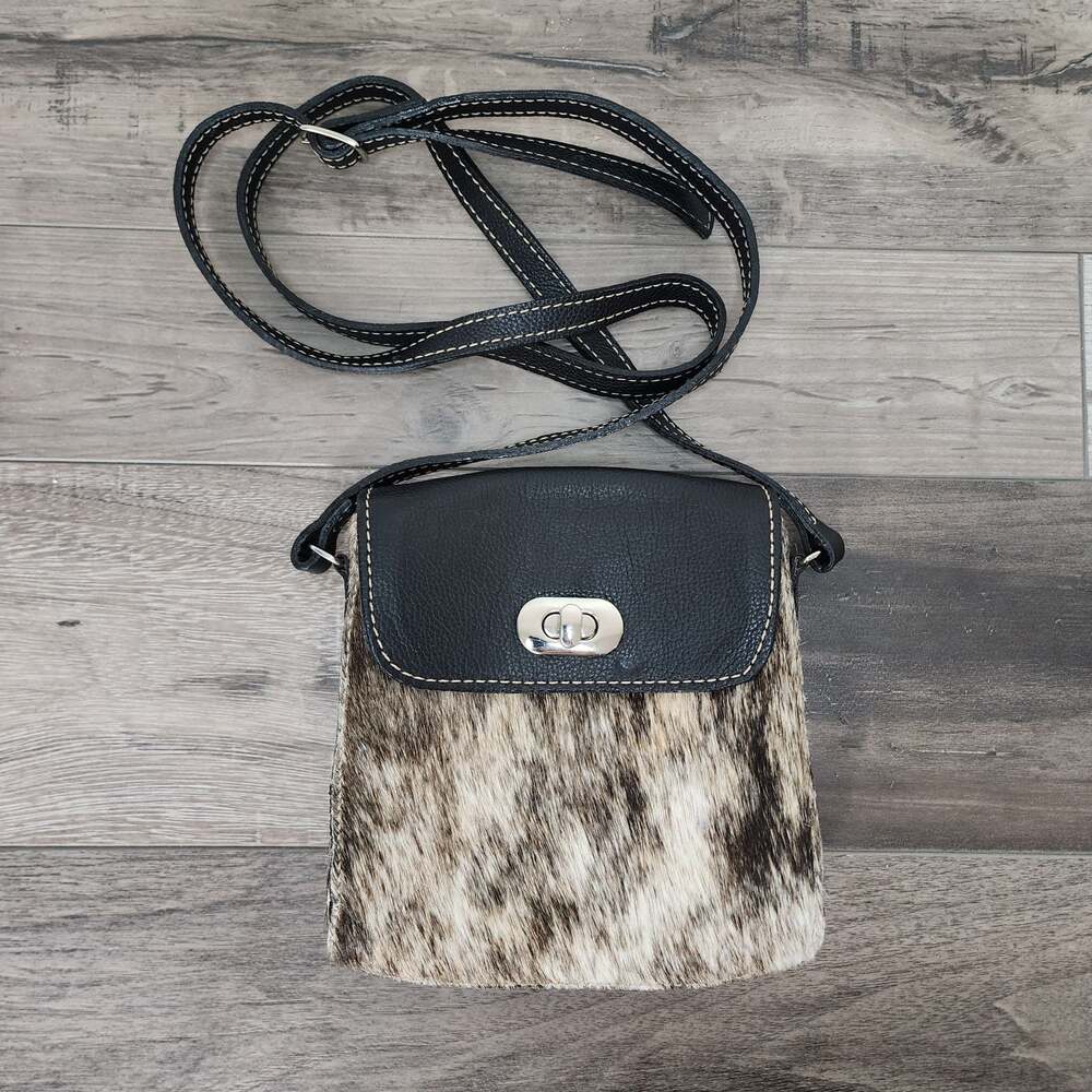 Small Brown and White Cowhide Hair-on-Hide Crossbody Purse
